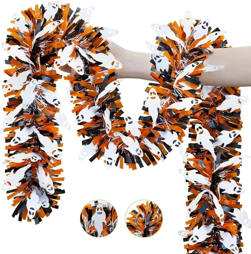 10-Pack 2M Halloween Garland,Purple Orange Tinsel Garland Halloween Decorations | Shiny Metallic Twist Halloween Tinsel Garland for Home Mantle Office Indoor Outdoor Stairs Party Tree Decorations - Multi-color - Size D