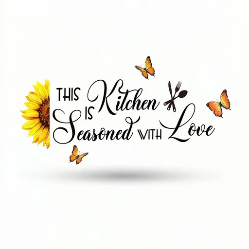 Sunflower Butterfly Kitchen Wall Stickers, Kitchen Quotes DIY Wall Decals Removable Vinyl Peel and Stick for Kitchen Dining