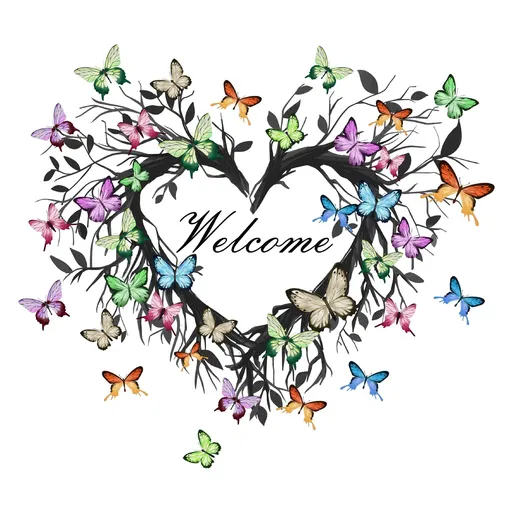 Butterfly Canvas Print Wall Art for Bedroom: Heart Shaped Branches Surrounded by Colorful Butterflies Love Themed Picture