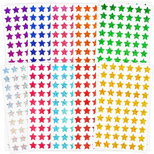 3000 PCS Star Stickers, 0.6" Sparkly Holographic Kids Rewards Colors Sticker, Foil Sticker for Behavior Chart, Student Planner, School Classroom Teacher Supplies, DIY Mix -