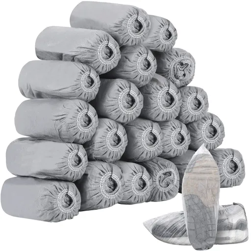 200 Pcs/ 100 Pairs Disposable Shoe Covers Non Woven Stretchable Boot Covers Non Slip Durable Waterproof Shoe Protector (Gray)