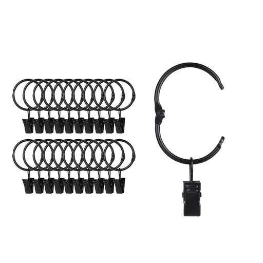 20 Pack Openable Curtain Rings with Clips Metal Hangers Ring 1.26 Inch Interior Diameter Rust Proof for Heavy Duty
