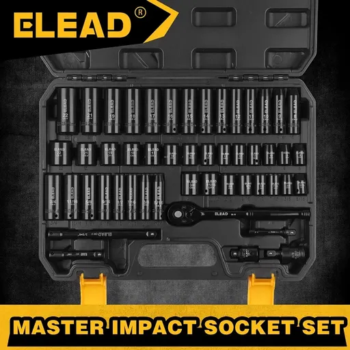 ELEAD 50Pcs 3/8'' Drive Impact Socket Set Deep Socket Metric Ratchet Adapter
