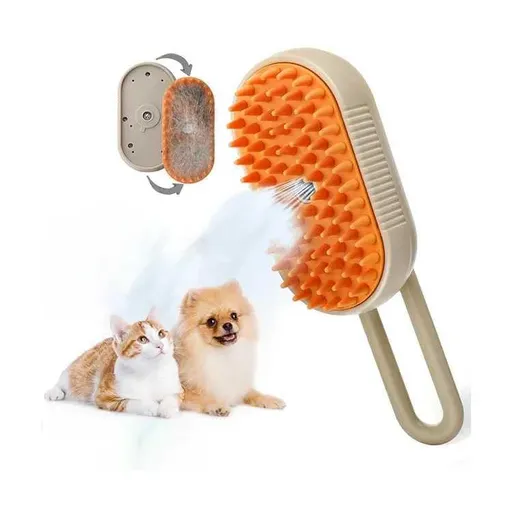 Multifunctional Cat Dog Hair Brush for Removing Tangled and Loose Hair, Steamy Cat Brush, 3 In1 Cat Steamy Brush , (Khaki)