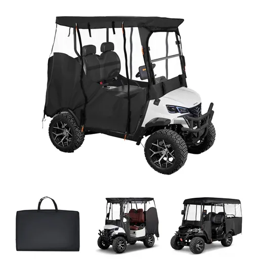 Golf Cart Cover, Visible Full-Enclosure 2&2+2 Passenger Golf Cart, 600D Waterproof Oxford Fabric Club Car Cover Fits Most Carts Club Car, Yamaha, EZGO, Honda, PVC Coating & Windproof Hook Design