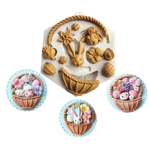 Silicone Mold for Baking,Forest Animal Flower Basket Silicone Mold Cake Baking Decorating Chocolate Mold Easter Flower Basket