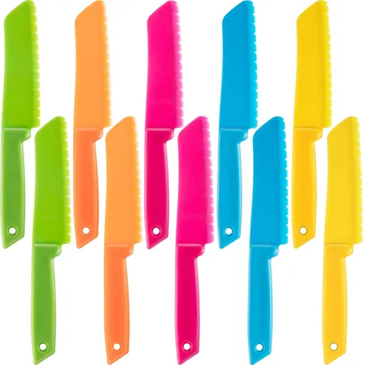 10 Pieces Kid Plastic Nylon Cooking Knife Set, Children Toddler Kitchen Knives, Safe Knives for Bread, Lettuce Knife and Salad Knife