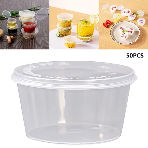 Disposable One-Piece Sauce Cup,Diposable Plastic Portion Cups With Lids,50 Pcs 4 Oz Clear Disposable Plastic Portion Cups With Lids – Leak-Resistant For Meal Prep,Sauces,Jello Shots,Crafts & More