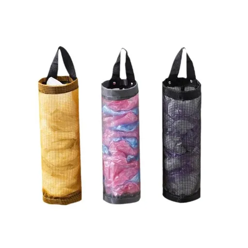 3 Packs Plastic Bag Holder Mesh Hanging Storage Dispensers Foldable Breathable Washable Hanging Mesh Garbage (Multicolor)