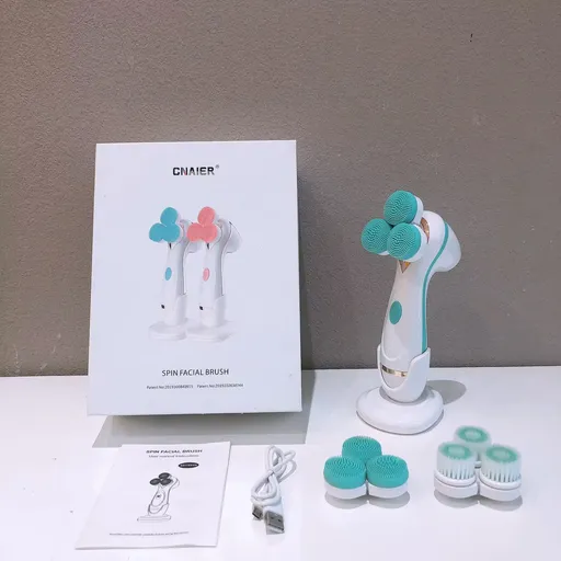 Blue 3-Head Electric Facial Cleansing Brush - Rechargeable Spin Scrubber Kit