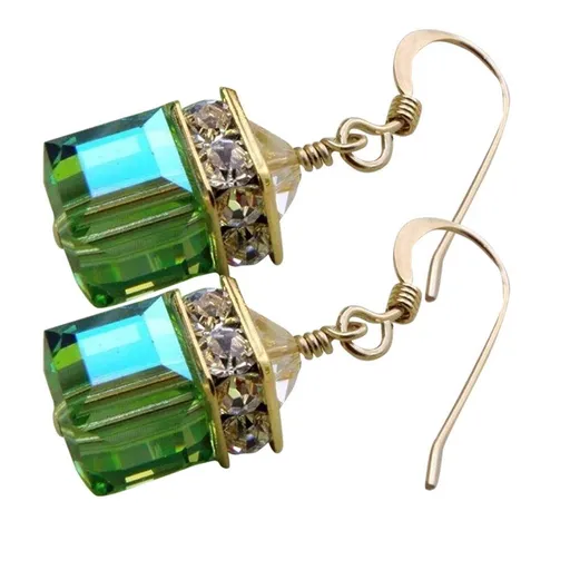 2pcs Jewel earrings made of green alloy and artificial gemstones, French thread pendant earrings, jewelry gift for mother