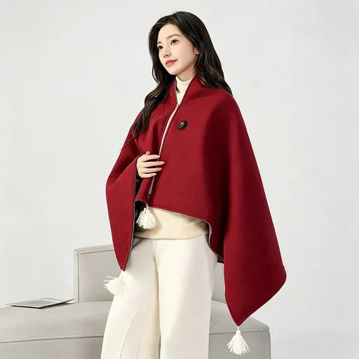 USB Washable Heated Shawl-No Power Bank Included-Red