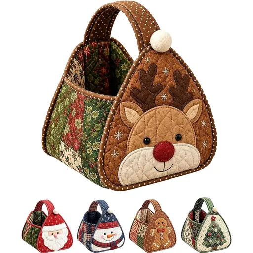 Christmas Character Quilted Carry Basket, DIY Fabric Storage Basket (#D) | Foldable Handmade Storage Bin, Decorative Home Organizer for Home Storage Home Storage - Multi - Size Reindeer
