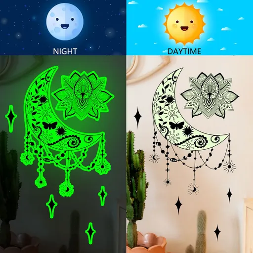 Stickers, Glow Waterproof Window Stickers with Moon Start, Party Decorations for Restaurants Living Room (Glow)