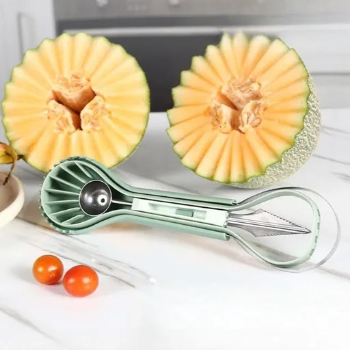 6-in-1 Multi-Fruit Tool 3-Piece Set, Stainless Steel Melon Baller and Carving Scoop for Watermelon and Cantaloupe Platters—Green