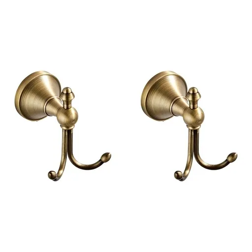 2X Double Coat Hooks, Antique Brass Towel Hook, Wall Mount Wall Hooks for Hanging, Towel Hooks for Coat