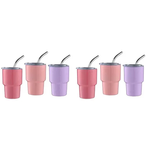 6Pack Mini Tumbler Shot Glass with Straw & Lid, Mini Tumbler Cups, Double Wall Tumbler Shot Glasses, 2Oz(A)