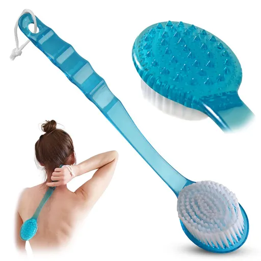 Bath Body Brush - Long Handle Back Shower Brush Exfoliating Back, Body, and Feet Scrubber (Blue) for Skin Exfoliating Bath