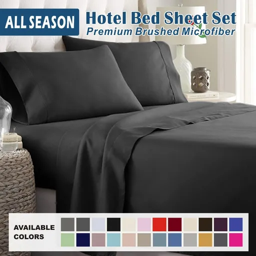 3 Piece Bed Sheet Set- Bedding Sheets & Pillowcases -Breathable Bedding - Wrinkle, Fade, Stain Resistant-Deep Pocket Flat Fitted Bed Sheet Set(Black,Single)