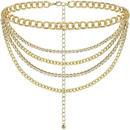 Multilayer Chain Belt Rhinestone Metal Chain Belts for Women Punk Gold Waist Chain 130cm Western Metal Belt for Women Cowgirl Boho Waist Chain Belt for Dresses Jeans Pants