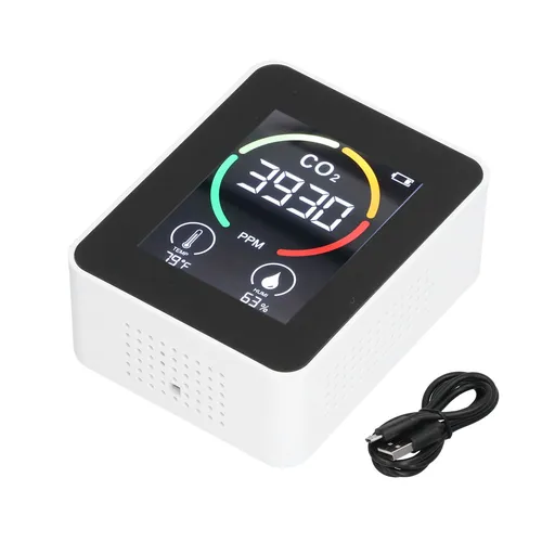 Air Quality Monitor 3 in 1 Intelligent Color Screen Portable Carbon Dioxide Detector for Home UseWhite