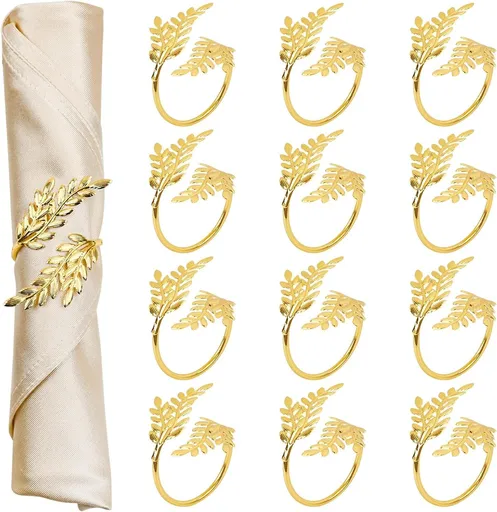 Gold Napkin Rings Set of 12 Metal Napkin Holder for Table Wheat Sheaf Napkin Rings for Dinning Table Parties