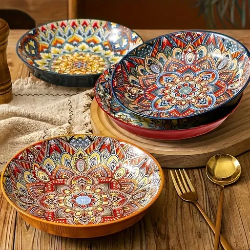 Ceramic Dinner Plates Unique Design High-Quality Ceramic 4-Piece Set Multi-Color