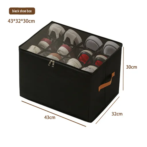 Black Foldable Shoe Storage Box with Dustproof Clear Top Window, 12 Grid Dividers & Handle - Moisture Resistant Oxford Shoe Organizer, Free Installation and Compact for Closet Bedroom Home Storage