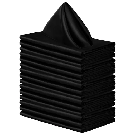 10PCS Square Satin Napkin Bright Silk Table Napkin Soft Smooth Fabric Table Napkin for Wedding Banquet Party Decoration, Black