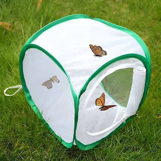 1 Pc Green Butterfly Kit With Live Caterpillars, Portable Foldable Insect Habitat Cage and Butterfly House