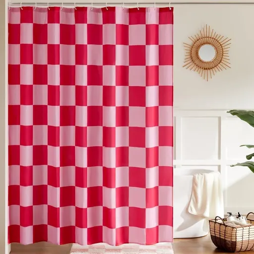 Checkered Shower Curtain 180x180 cm, Retro Chess Pattern Vintage Bathroom Decor, Multicolored