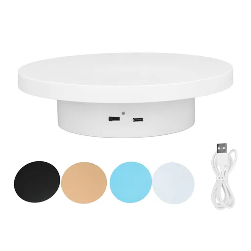 White Automatic 360° Rotating Display Turntable 3KG Load Bearing Electric Display Turntable Stand for Shop Diameter 15cm/6in