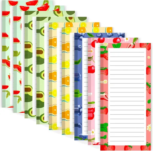 9 Pack Magnetic Notepads for Refrigerator, Magnetic Notepads for Refrigerator, Fruit Design Grocery List Pad for Fridge, Full Magnet Back Shopping Lists, 25 Sheets Per Note Pads