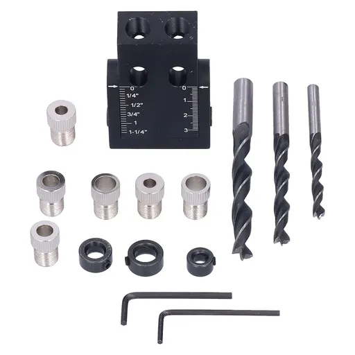 Oblique Hole Locator 15° Pocket Slant Holes Jig Kit Woodworking Positioner with Drill Bits