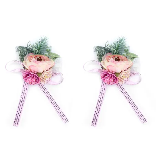 2Pcs Wedding Bridal Corsage Bridesmaid Wrist Flower for Wedding Party AnniversaryPink