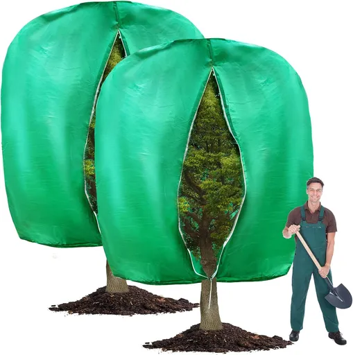 2pcs Huge Plant Covers Freeze Protection, 95"x83" Winter Tree Cover with Zipper Drawstring Thickened Frost Blanket Cloth Outside Plants Wrap Bag Garden for Potted Shrubs Flower Fruit