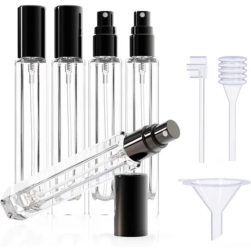 15-Piece/3-Set Black Premium Glass Travel Perfume Atomizer Set - 10ml Portable Refillable Sprayers with Transfer Tools