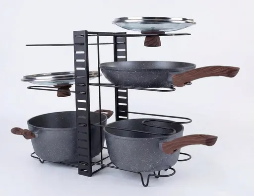 56cm Kitchen Pot/Pan/Lid Holder Cupboard Double Organiser Rac - Black