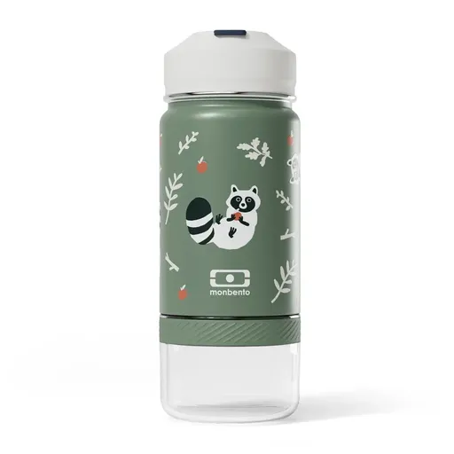 Monbento Twisty Kids Water Bottle with Snack Container- Racoon