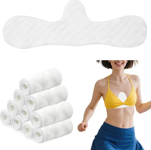 10 Piece White Reusable Cotton Sweat Absorbing Bra Pad Set, Invisible and Comfortable