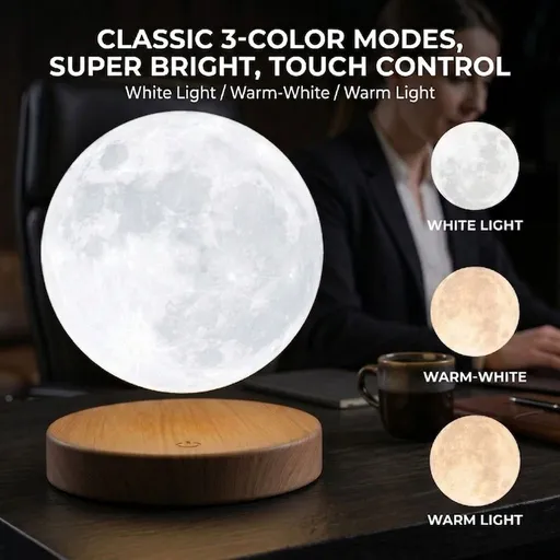 Levitating Moon Lamp with 3D Printed Crater Texture, Touch Control Three Color Modes, Magnetic Floating Globe with 360° Rotation, Ideal Bedside Night Light and Desk Decor for Home Office Gifting (Classic 3‑Color, Super Bright)