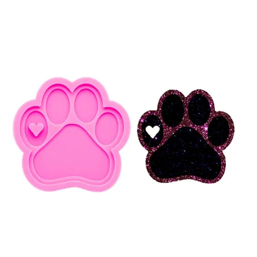 hiny Paw with Heart Resin Silicone Mold, Dog Paw Print Keychain Mould Crafts Epoxy Resin with 1PC Key Ring