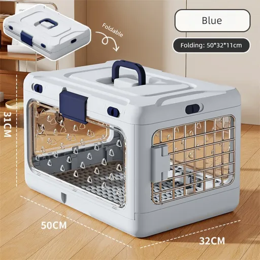 Foldable Pet Carrier Crate Breathable Travel Box for Cats and Small Dogs up to 10kg Portable Car and Flight Transport Case Blue