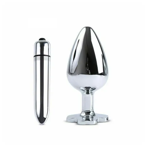 House Of Dasein Blue Flower Stainless Steel Metal Anal Crystal Butt Plug Vibrator Set Bdsm - Blue - L - Plug With Vibrator