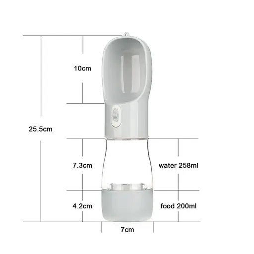 Pet Water Bottle with Integrated Feeder, Gray
