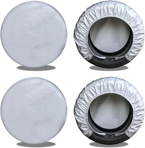 Rv Tire Covers Set of 4, Travel Trailer Camper Truck SUV Motorhome Waterproof Wheel Cover, Sun Rain Snow Protector, Fit 27-29 Inch Tire Diameter/Silver