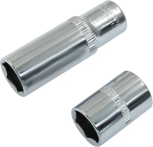 1/4-Inch Drive × 12mm Deep Shallow Socket, 6 Point Shallow Socket, Cr-V, Standard, Metric, 2Pcs