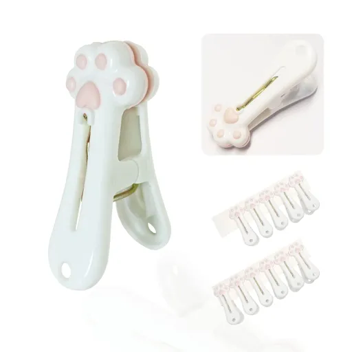 12pcs，Traceless Plastic Clothespins - Grey Cat Paw Pattern Clips for Laundry, Cute Chip and Food Bag Clips with Strong Grip for Snack
