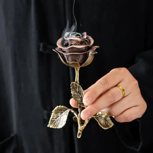 Incense Holder Vintage Rose Design Aged Copper