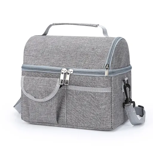 Grey Large Insulated Breast Milk Storage Bag, Dual Layer with Aluminum Foil Lining, Waterproof Oxford Fabric, Portable Handheld Food Container